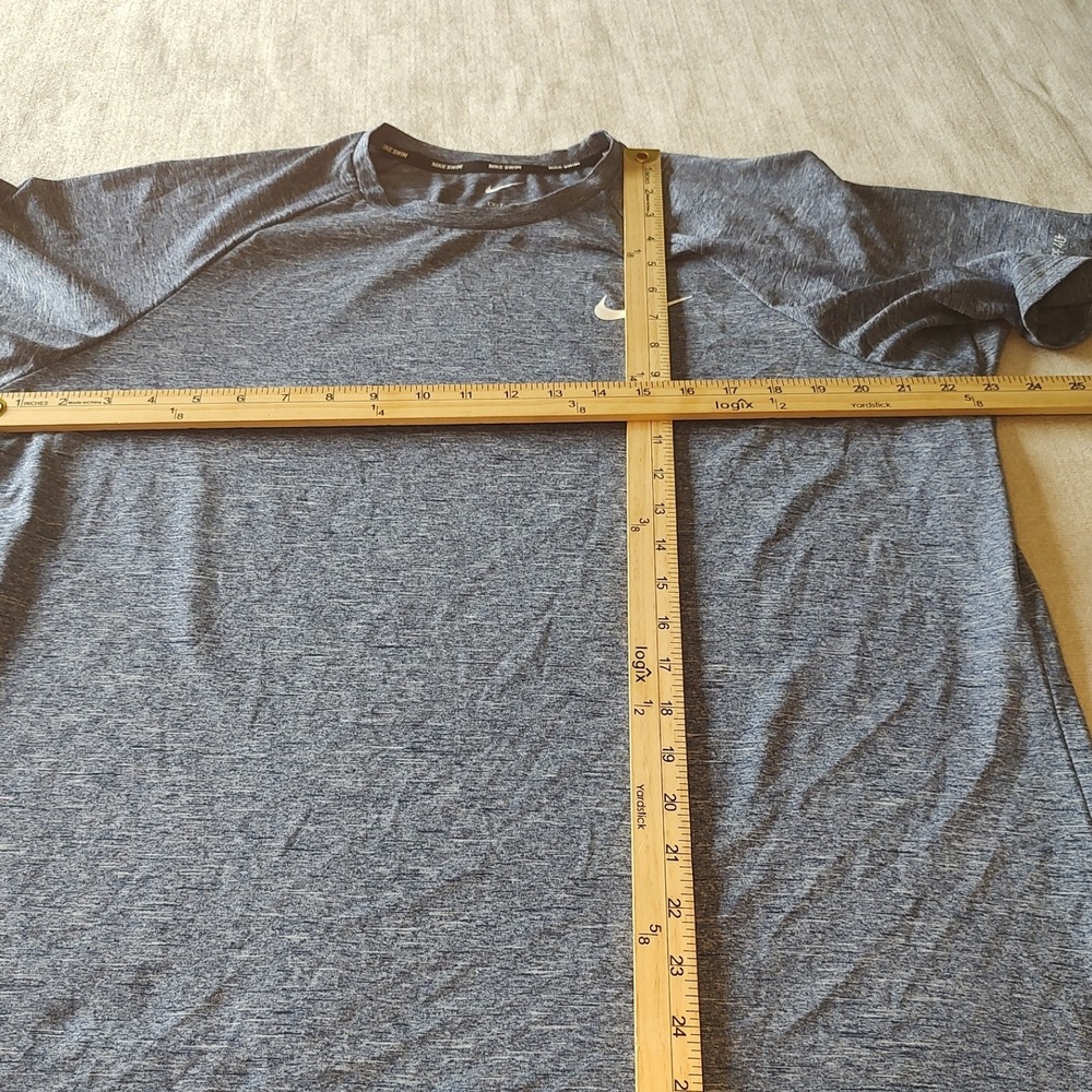 Nike Swim Mens Dri-FIT UPF 40+ Rash Guard Blue Heathered Short Sleeve Shirt L